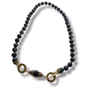 HEIDI DAUS Black Gold Crystal Beaded Necklace Retired 24" Long